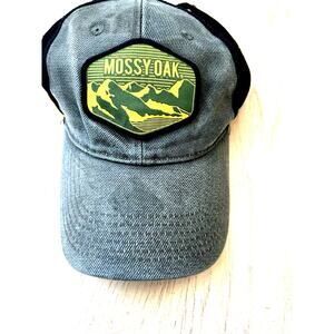 Mossy Oak Distressed Hat Black Adjustable Vintage Baseball Cap Mesh Back Fishing
